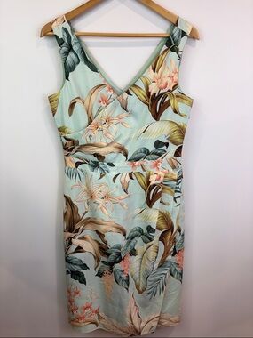 Tommy Bahama 100% silk Tropical Print V-Neck Sheath Dress size 8